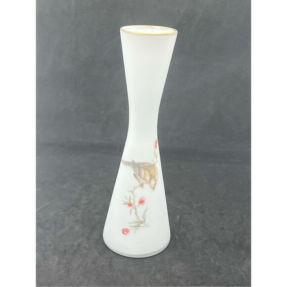 Draft Listing VTG Norleans Frosted Satin Glass Sparrow Bird Floral Stem 10" Bud - Picture 1 of 9
